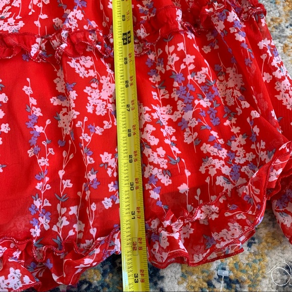 LANEY CUTOUT BACK RUFFLE DETAIL FLORAL DRESS RED New - Picture 5 of 12